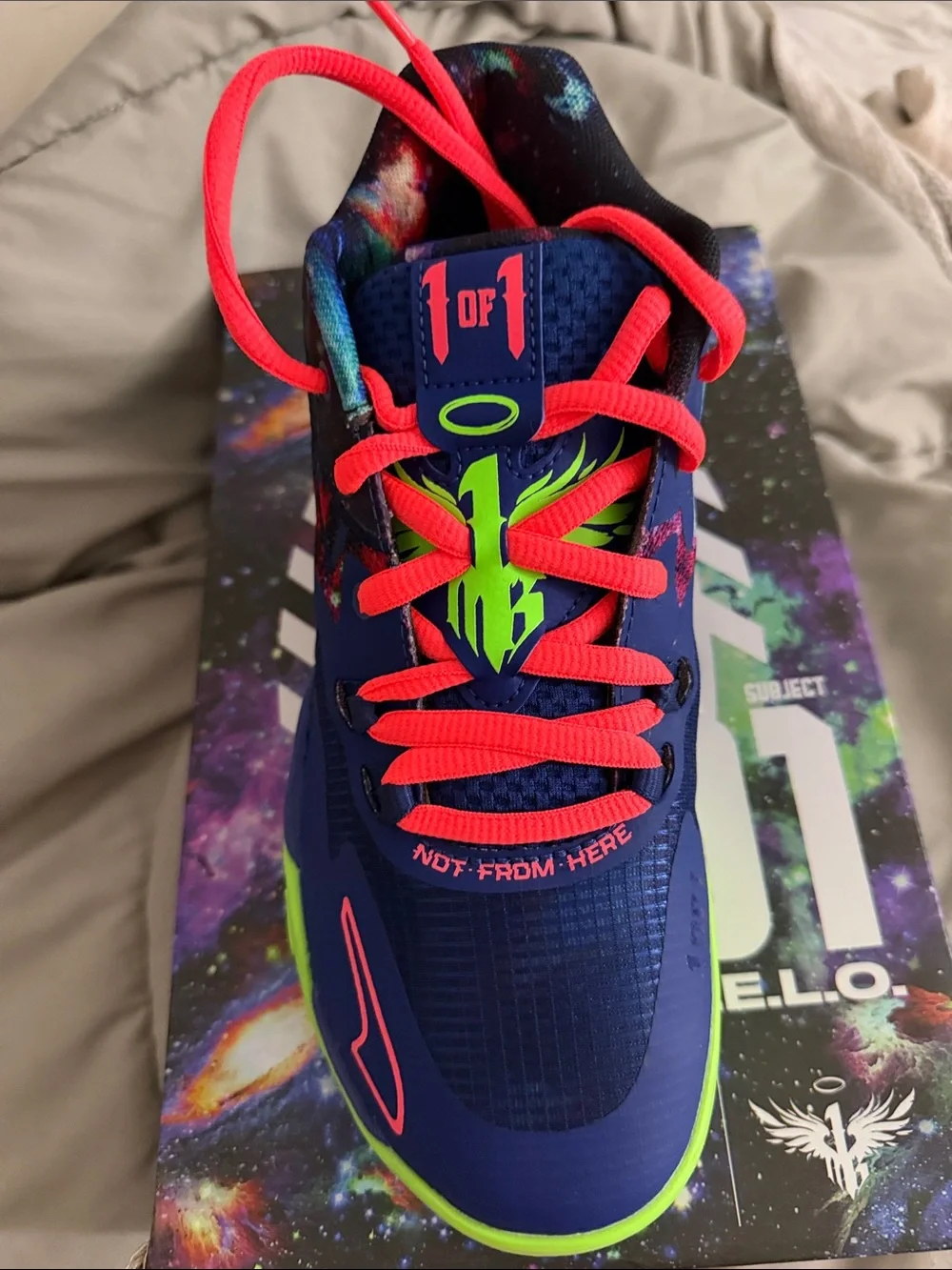 Puma Kids' Melo High-Top Sneakers in Navy, Red, Neon Green